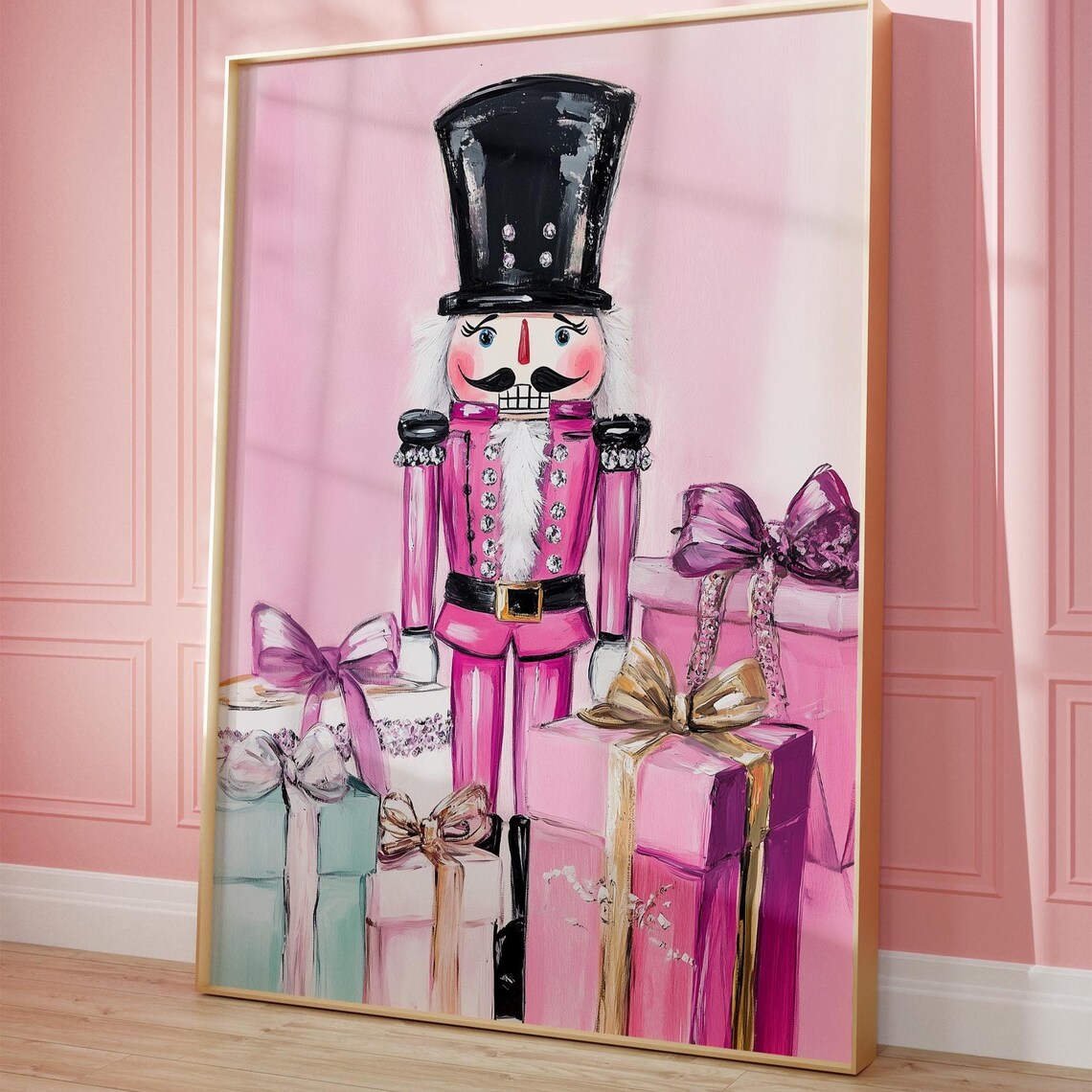 Pink Nutcracker With Gifts Christmas Poster