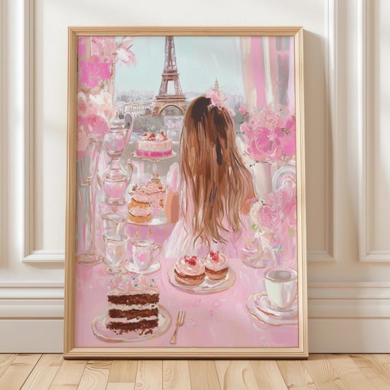 Paris Tea Party Wall Art Little Girl High With Eiffel Tower Poster For Invitations Decor