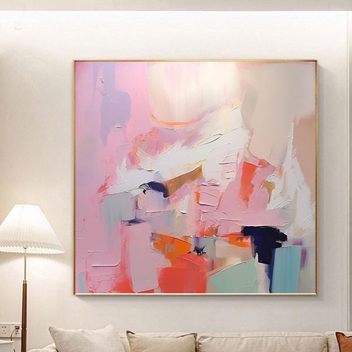 Blush Pink Navy Orange Modern Abstract Brushstroke Gallery Wall Art