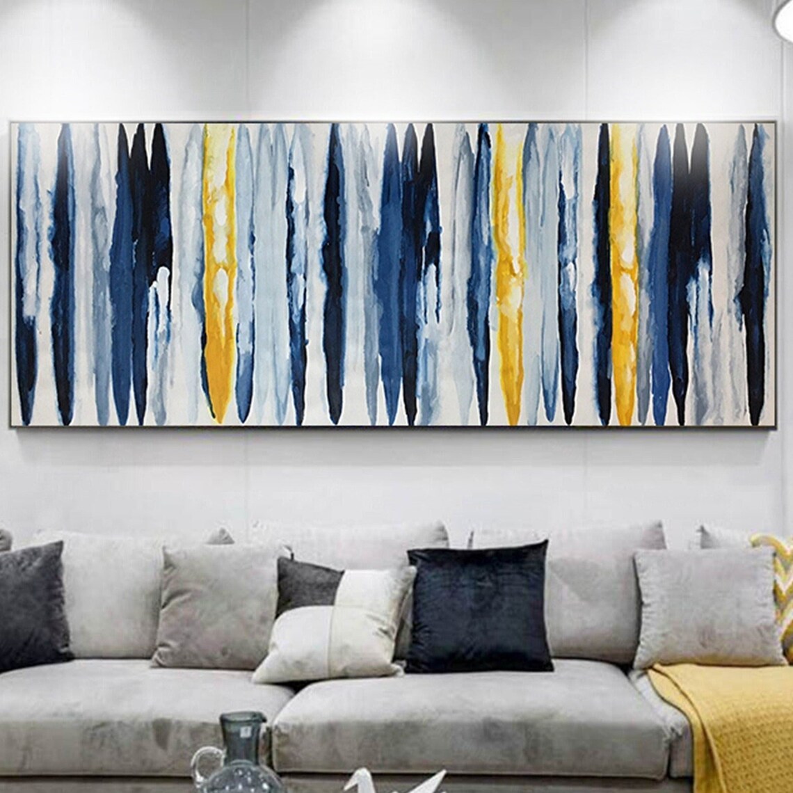 Abstract Navy Blue Minimalist Art Print for Living Room