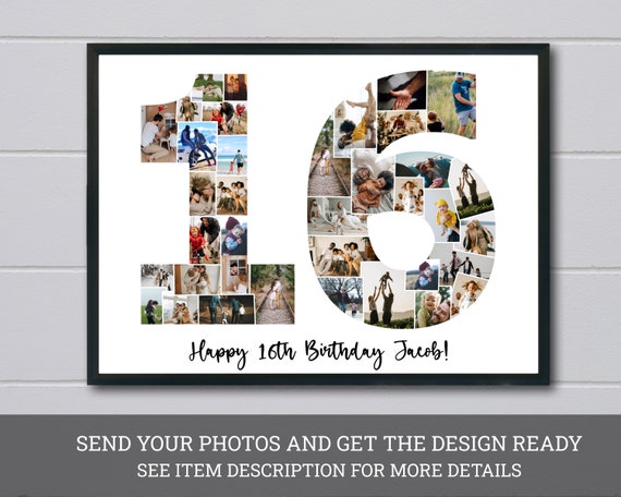 Personalised 16th Birthday Photo Collage Sweet Sixteen Gift Template Custom Photo Keepsake For Teens 16th Anniversary Gift