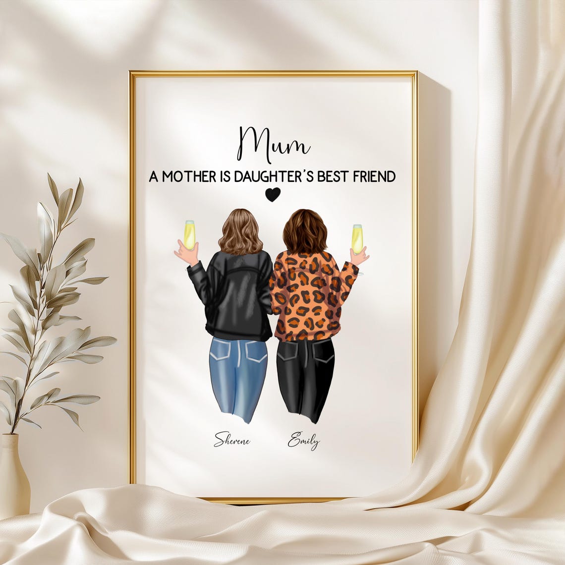Mum A Mother Is Daughter's Best Friend Illustration Print Gift - Image 2
