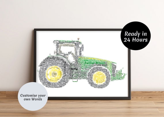 Personalised Tractor Print Farmer Word Wall Art Fathers Day Birthday Gifts For Him Men Boys Dad Daddy Grandad Husband