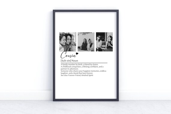 Personalized Cousin Definition Art Print, Christmas
