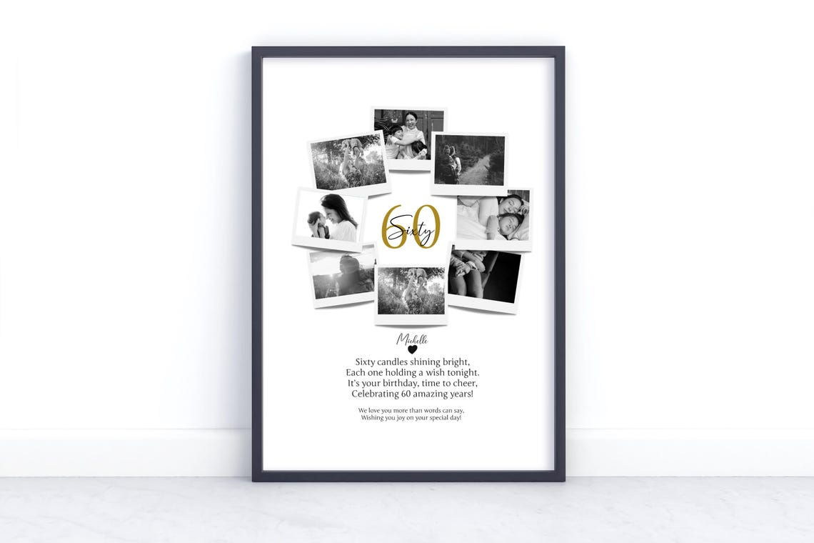 Personalized 60th Birthday Photo Collage Print with Poem Keepsake - Image 2