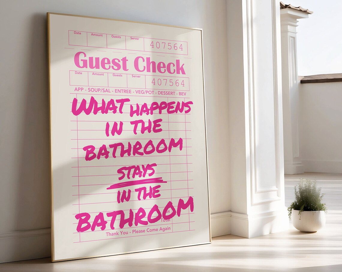 Funny Bathroom Toilet Wall Print, Preppy Pink Decor