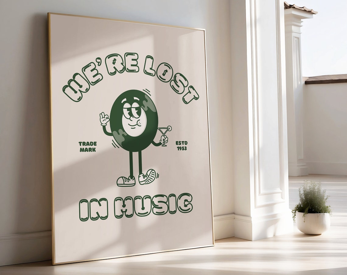 Were Lost in Music Retro Vinyl Record Mascot Poster for Music Rooms
