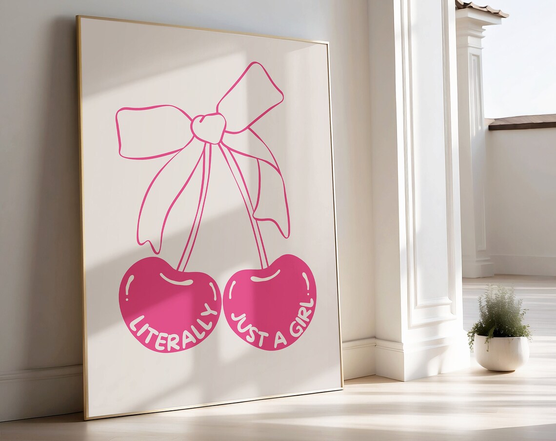 Literally Just a Girl Pink Cherry Bow Poster Coquette Decor Art - Image 4