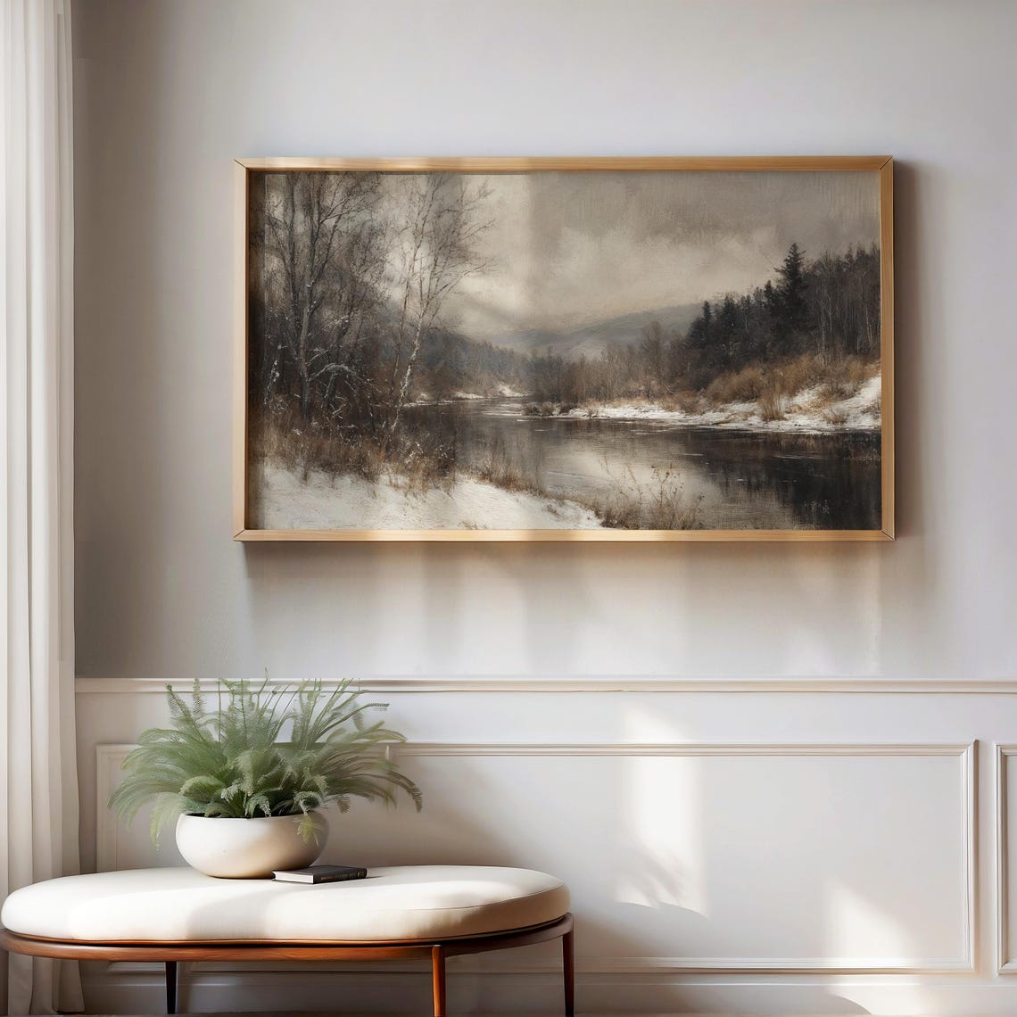 Quiet Winter River Snow Landscape Moody Rustic Vintage Art Poster - Image 3