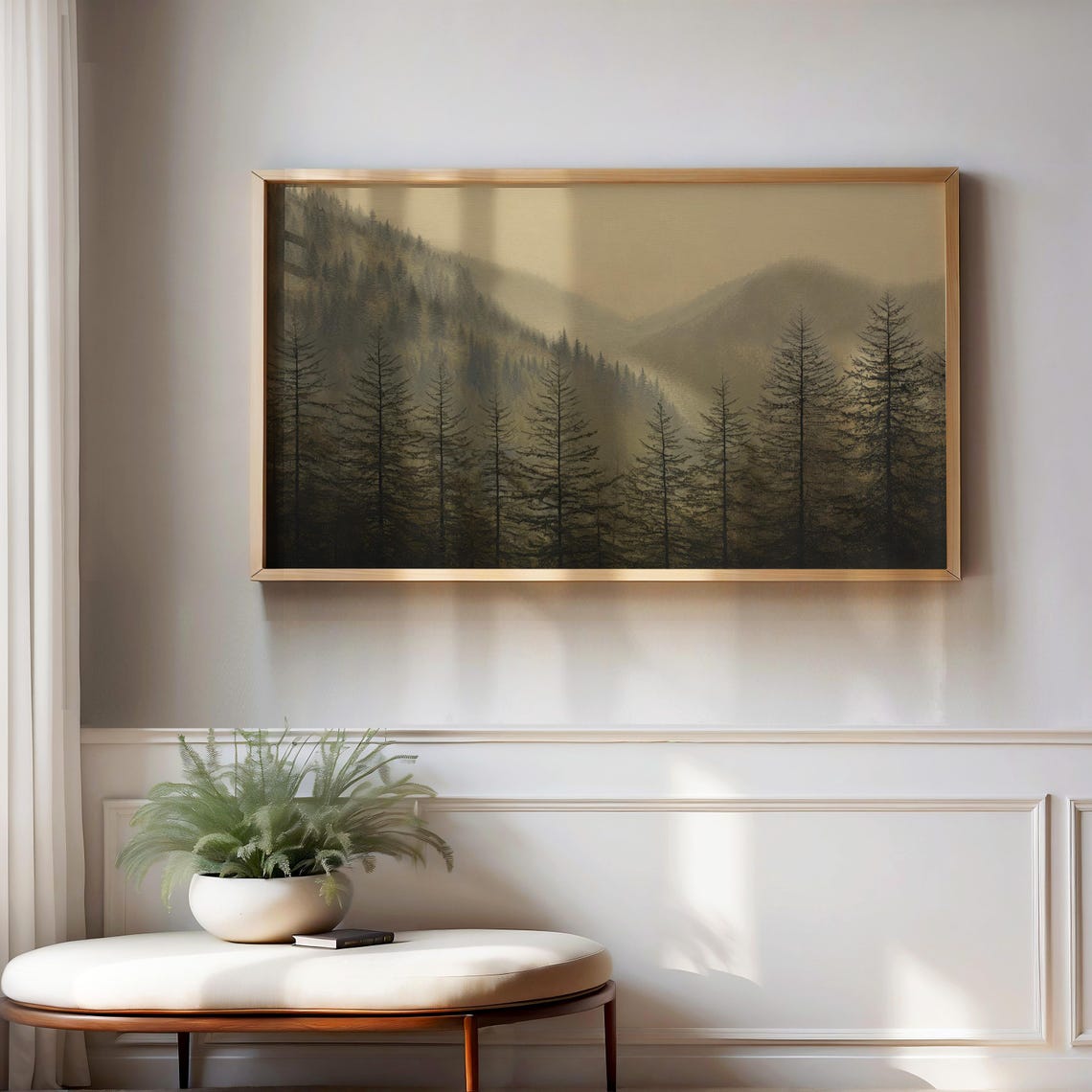 Foggy Misty Pine Forest Mountains Dark Moody Wilderness Art Poster - Image 2