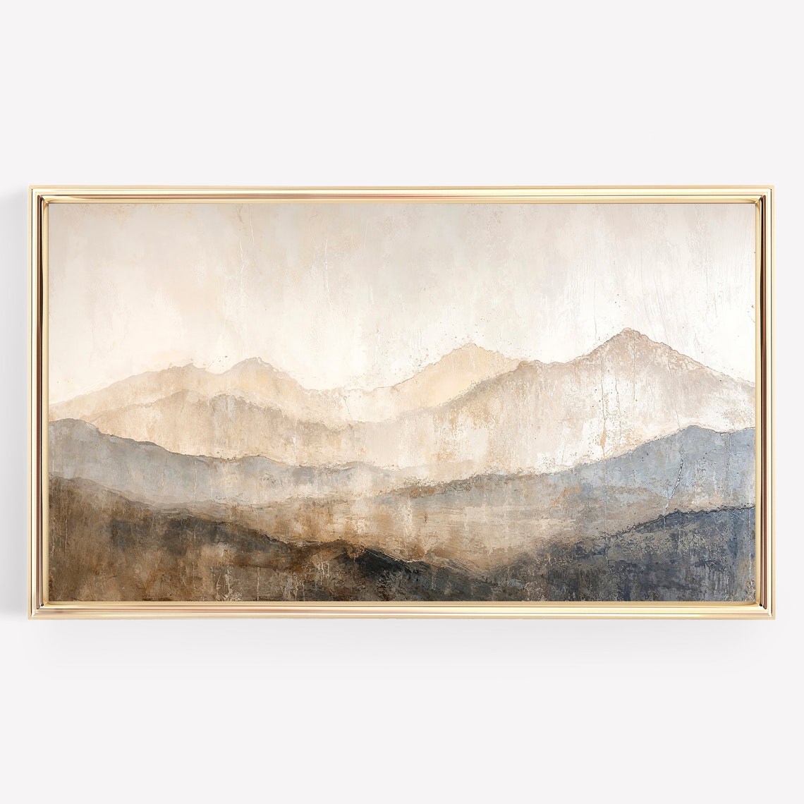 Misty Mountains Layered Abstract Beige Grey Neutral Wall Poster - Image 2