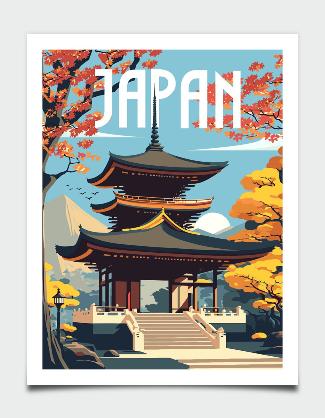 Japan Pagoda Mount Fuji Autumn Maple Trees Retro Travel Poster - Image 4