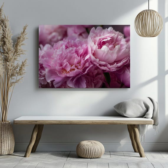 Pink Peony Floral Canvas Print Soft Botanical Wall Art