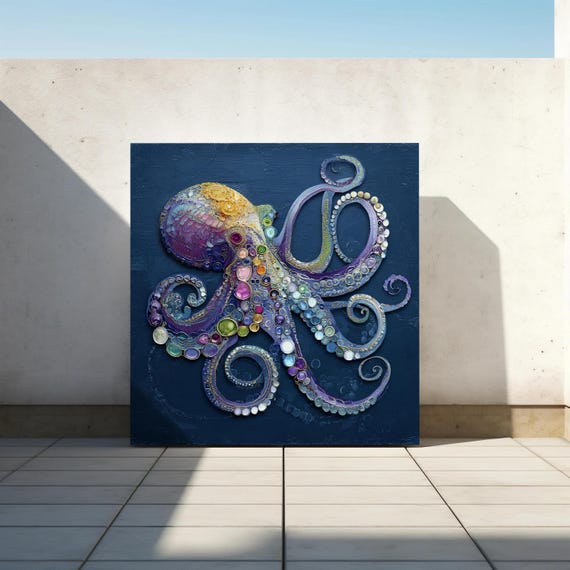 Abstract Octopus Canvas Wall Art Colorful Iridescent Print