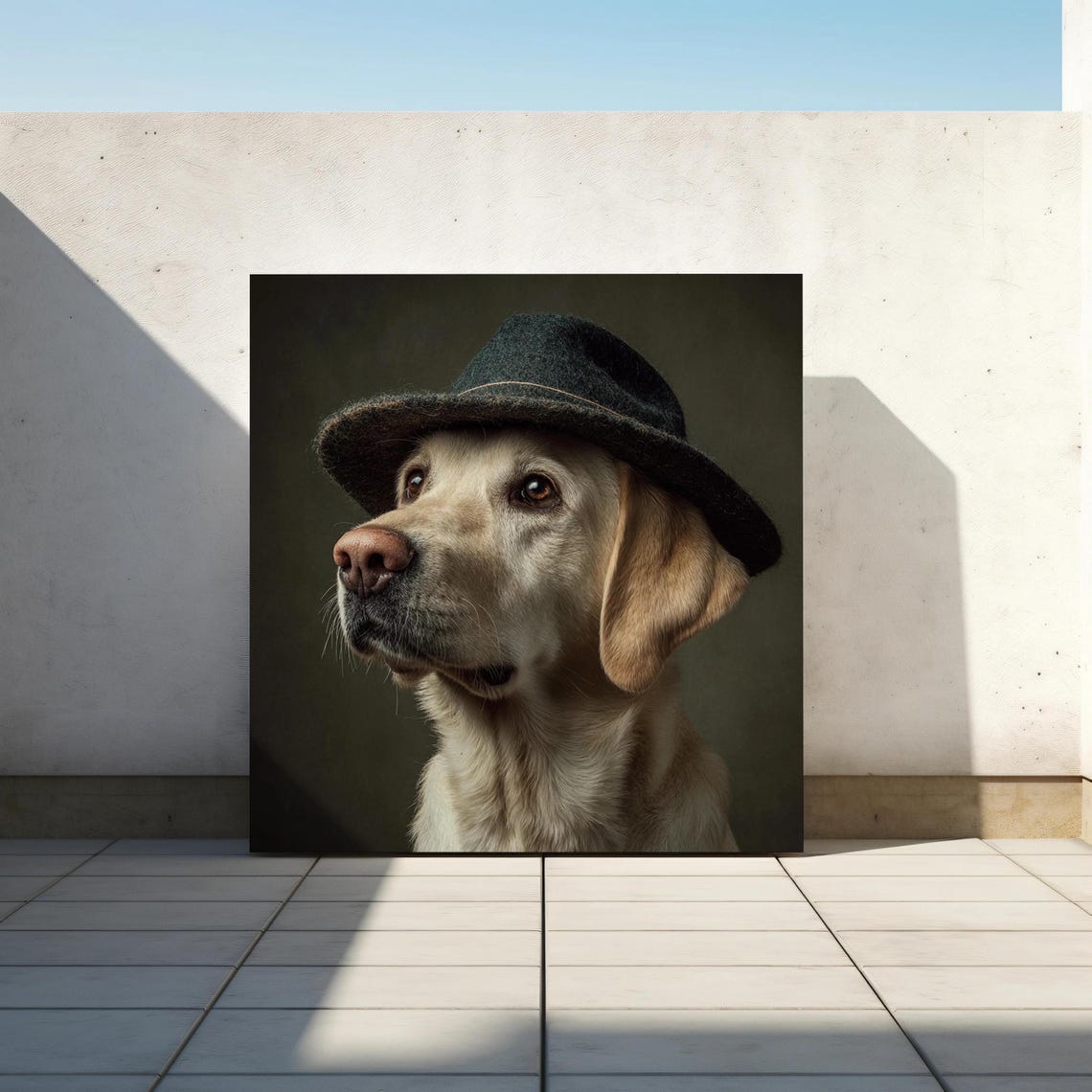 Funny Cream Labrador in Alpine Hat Vintage Style Portrait Poster