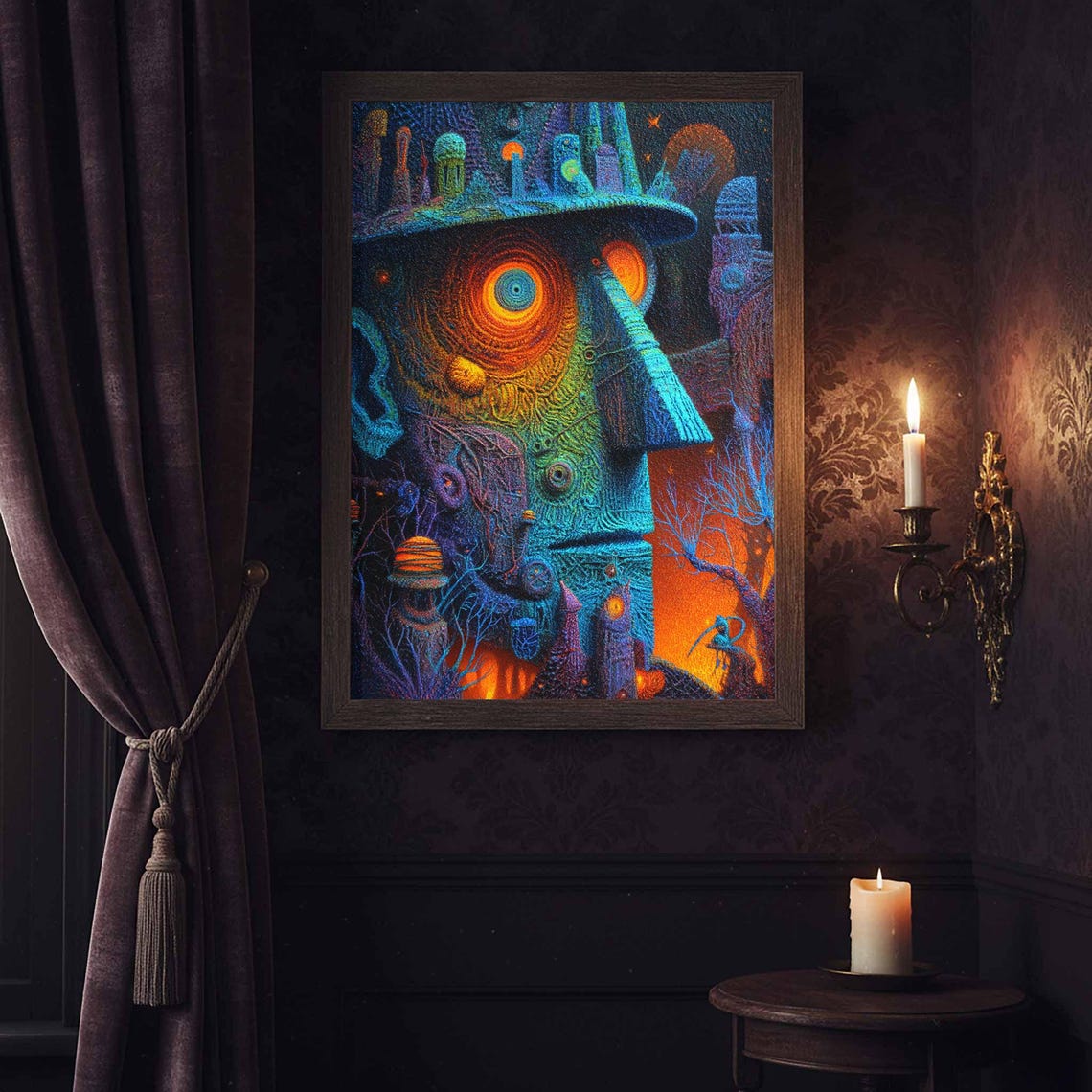 Vivid Neon Surreal Face Glowing Psychedelic Abstract Wall Art