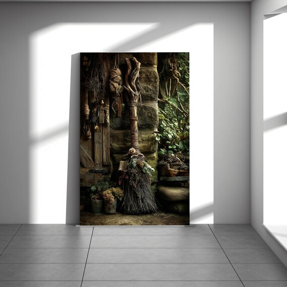 Rustic Witch Broom Wall Art Witchcore Cottage Print