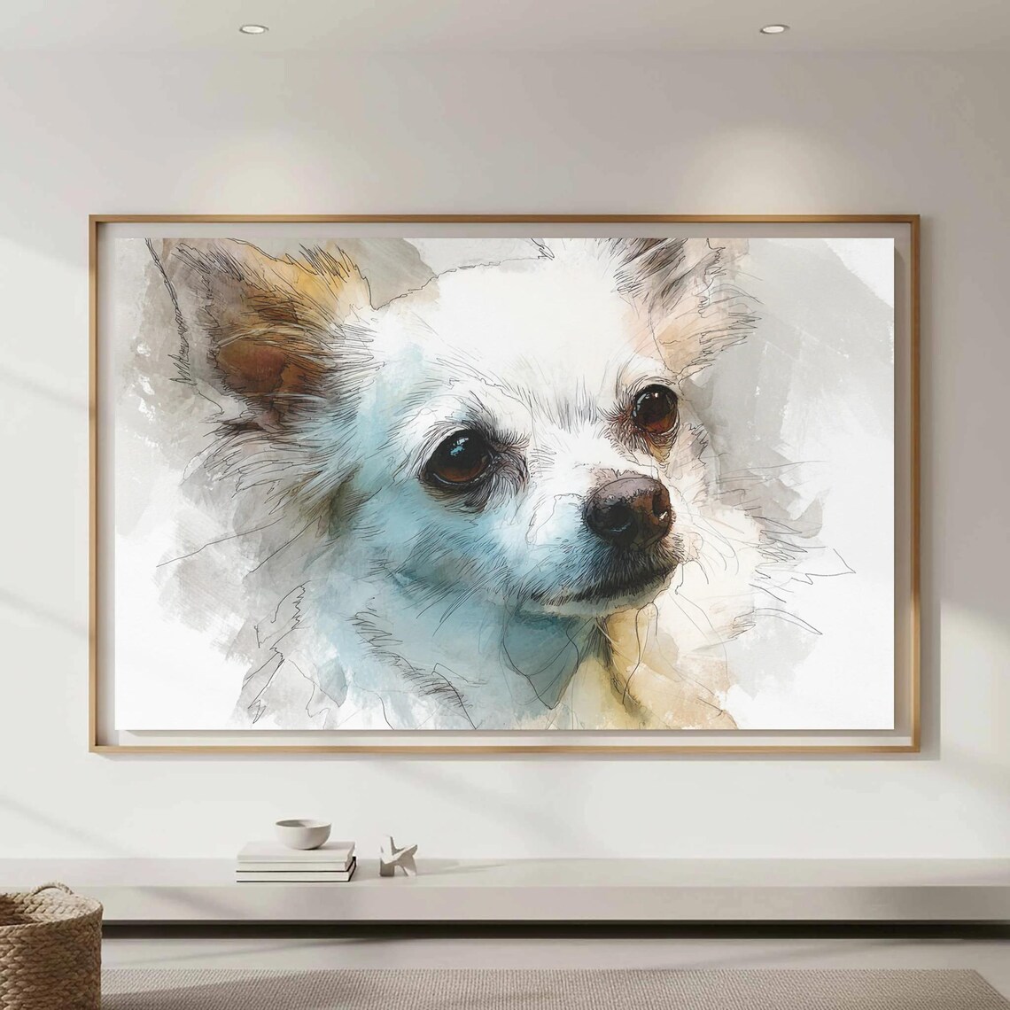Chihuahua Watercolor Dog Portrait Sketch Style Pet Art Print