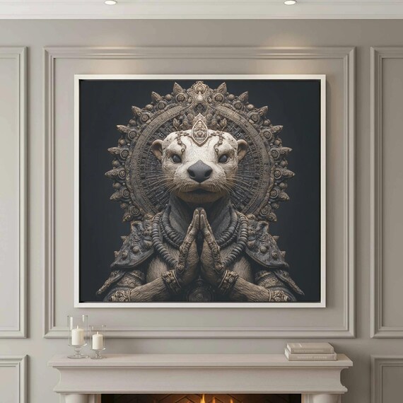 Otter Buddha Statue Wall Art Surreal Meditation Canvas Print