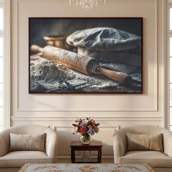 Rustic Baking Still Life Rolling Pin Flour Dark Photo Poster