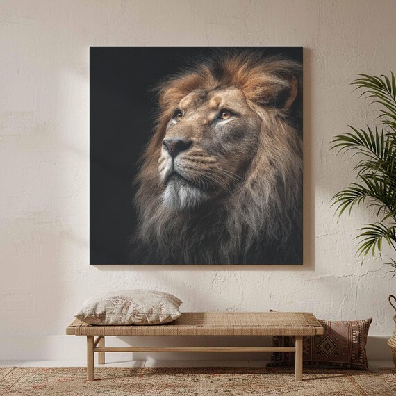 Lion Portrait Canvas Wall Art Black Background Studio Print