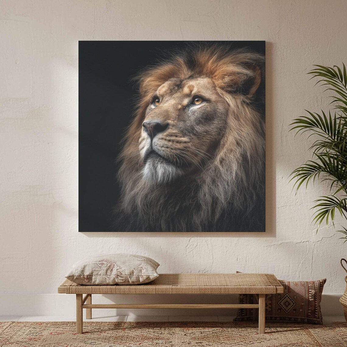Majestic Lion Portrait Black Background Dramatic Wildlife Art Poster