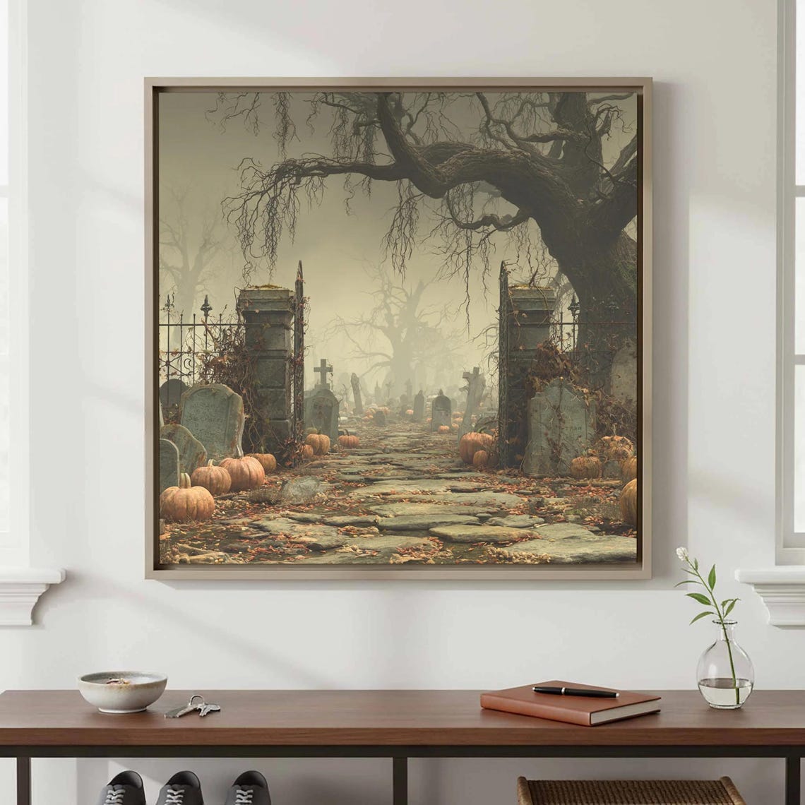 Halloween Graveyard Canvas Wall Art Spooky Cemetery Print