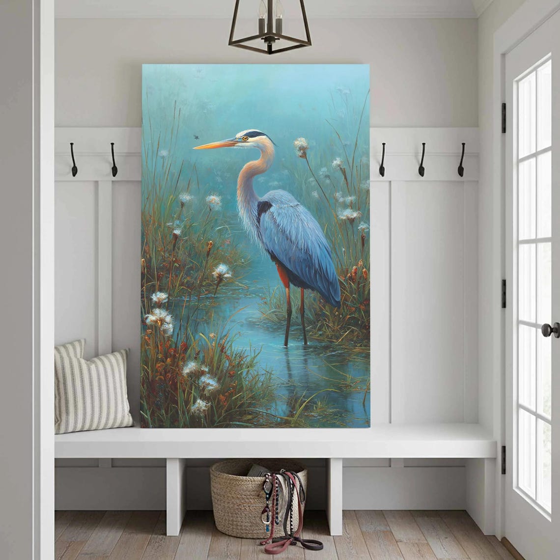 Great Blue Heron Wetland Teal Wildlife Painting Decor Poster