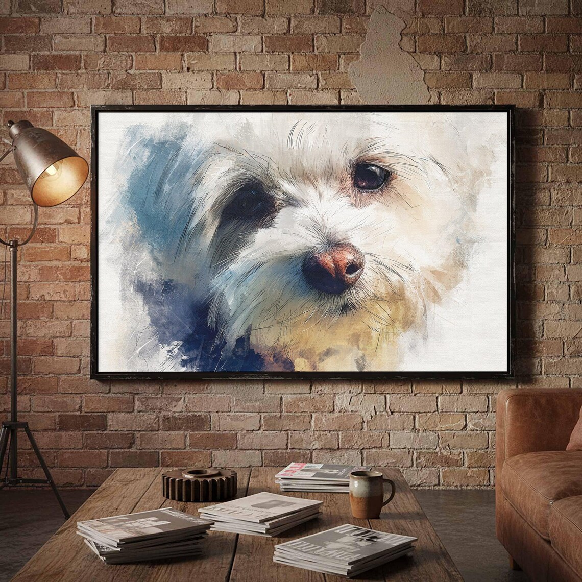 Maltese Dog Watercolor Portrait Fluffy White Pet Lover Wall Art