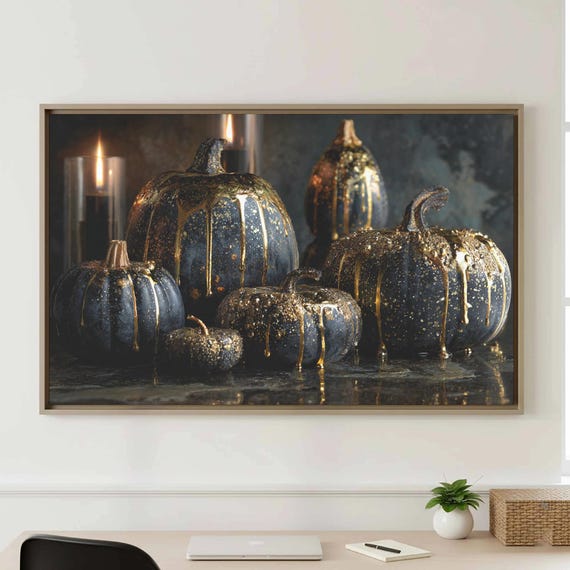 Black Gold Pumpkin Wall Art Modern Autumn Canvas Print