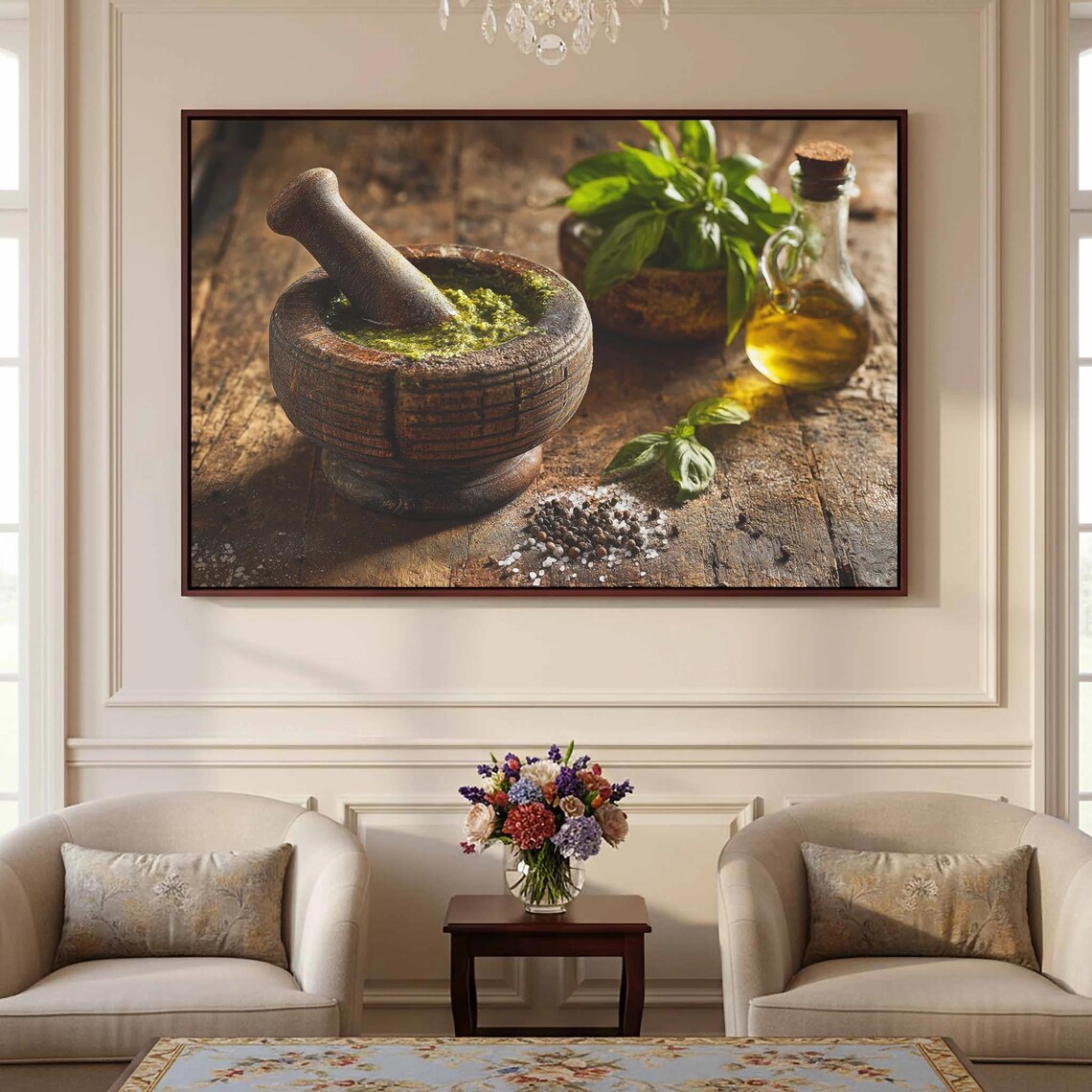 Rustic Mortar and Pestle Pesto Kitchen Food Photography Poster