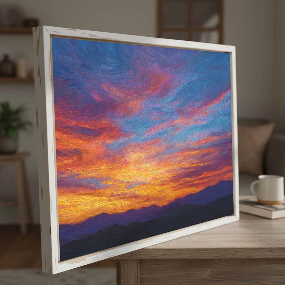Sunset Mountain Art Print, Impressionist Sky