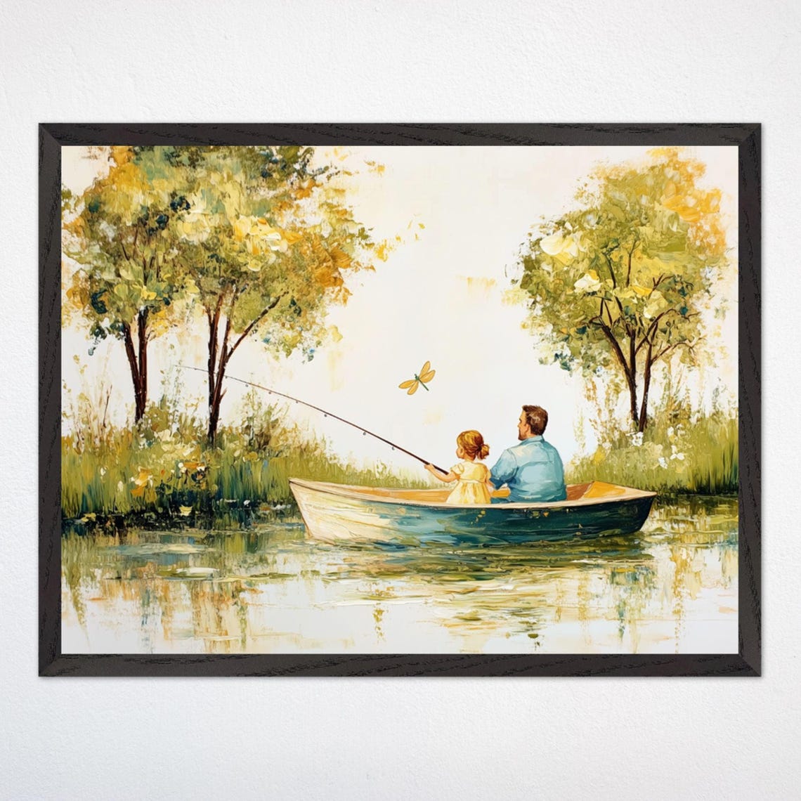 Fishing Nursery Wall Art Father Daughter Art Peaceful Lake Scene Poster Rustic Gender Neutral Kids Decor