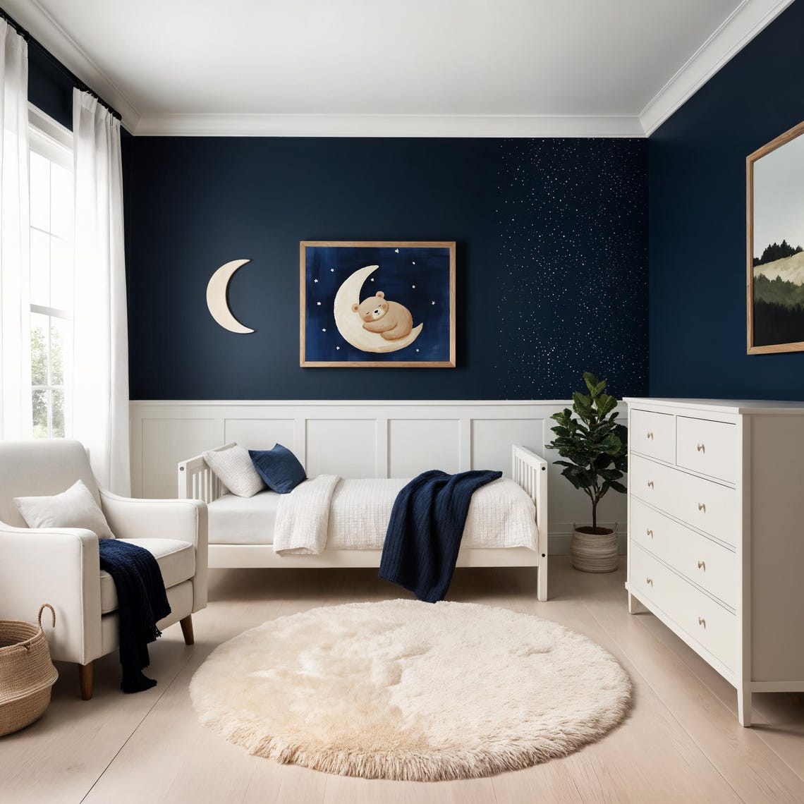 Bear Space Nursery Art Print, Moon And Stars - Image 2