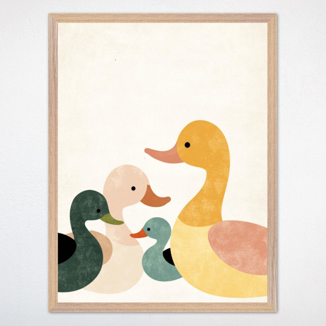 Minimalist Duck Family Illustration in Soft Modern Tones Art Poster