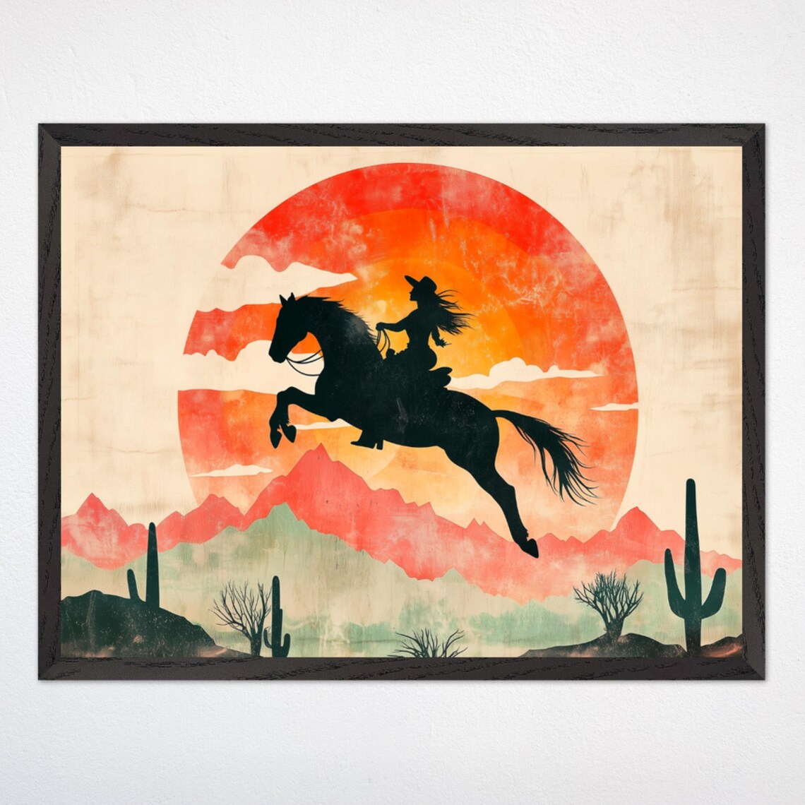 Cowgirl Western Sunset Art Rustic Horse Riding Cowgirl Poster Western Decor For Girls Room