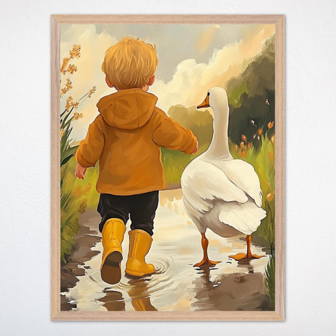 Boy And Goose Prairie Art Print Rustic Farmhouse Nursery Decor