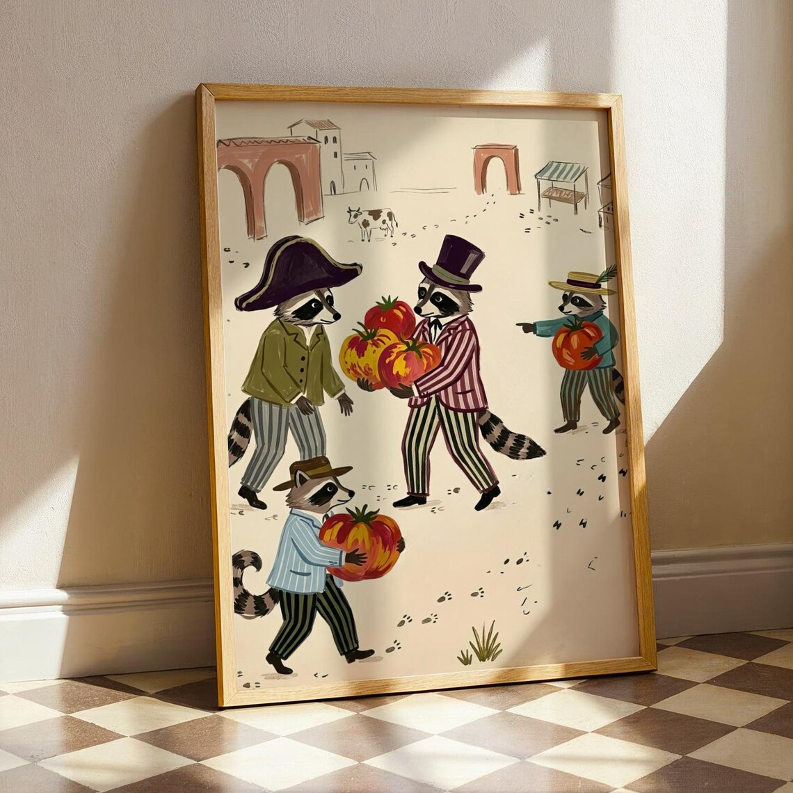 Funny Raccoon Storybook Poster Print, Retro Kitchen Decor
