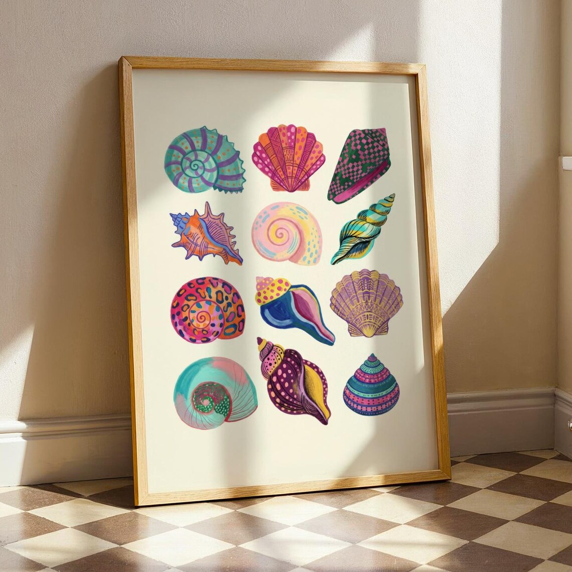 Whimsical Ocean Shell Poster, Coastal Bathroom Decor