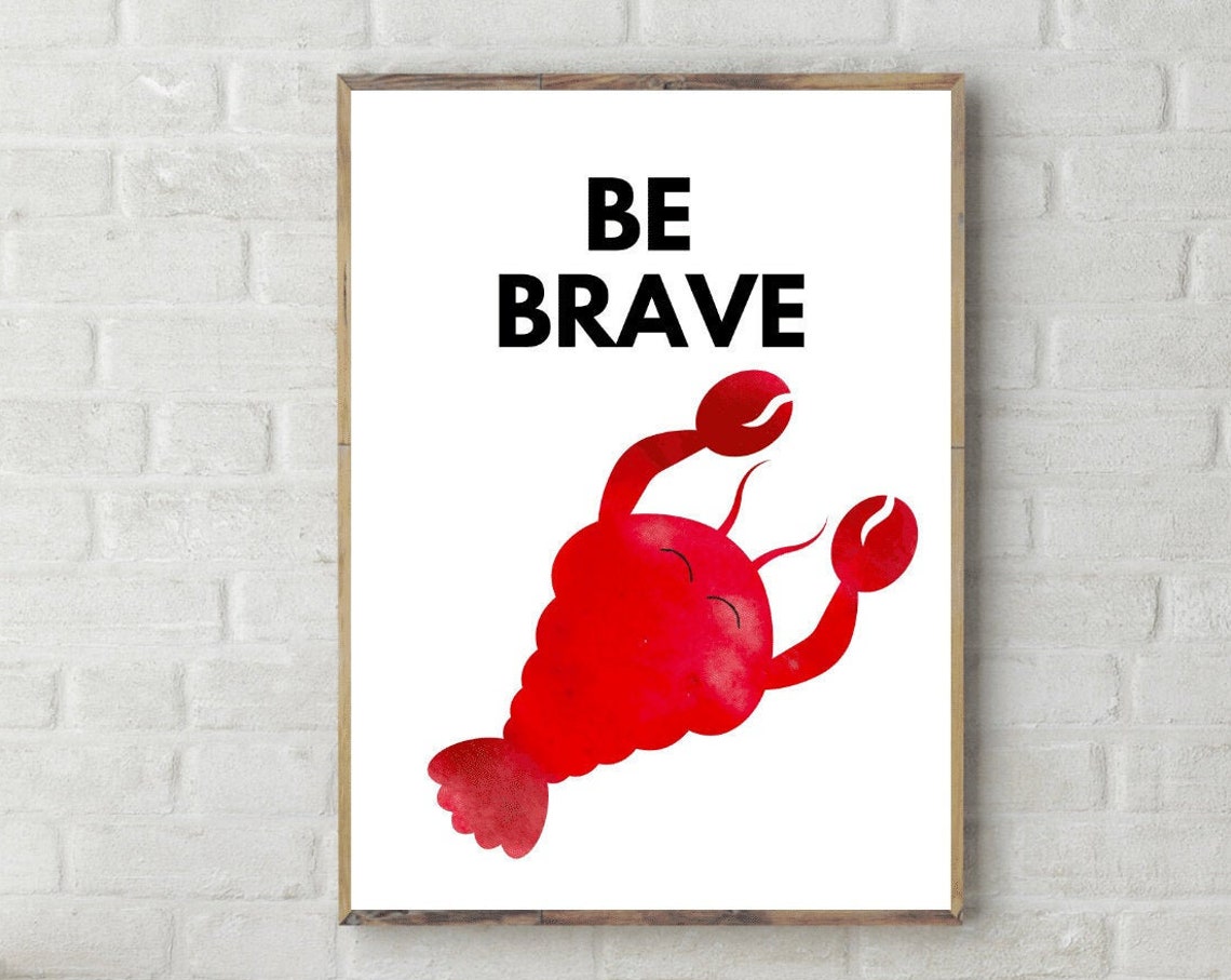 Be Brave Bold Red Watercolor Crab Nursery Affirmation Wall Poster