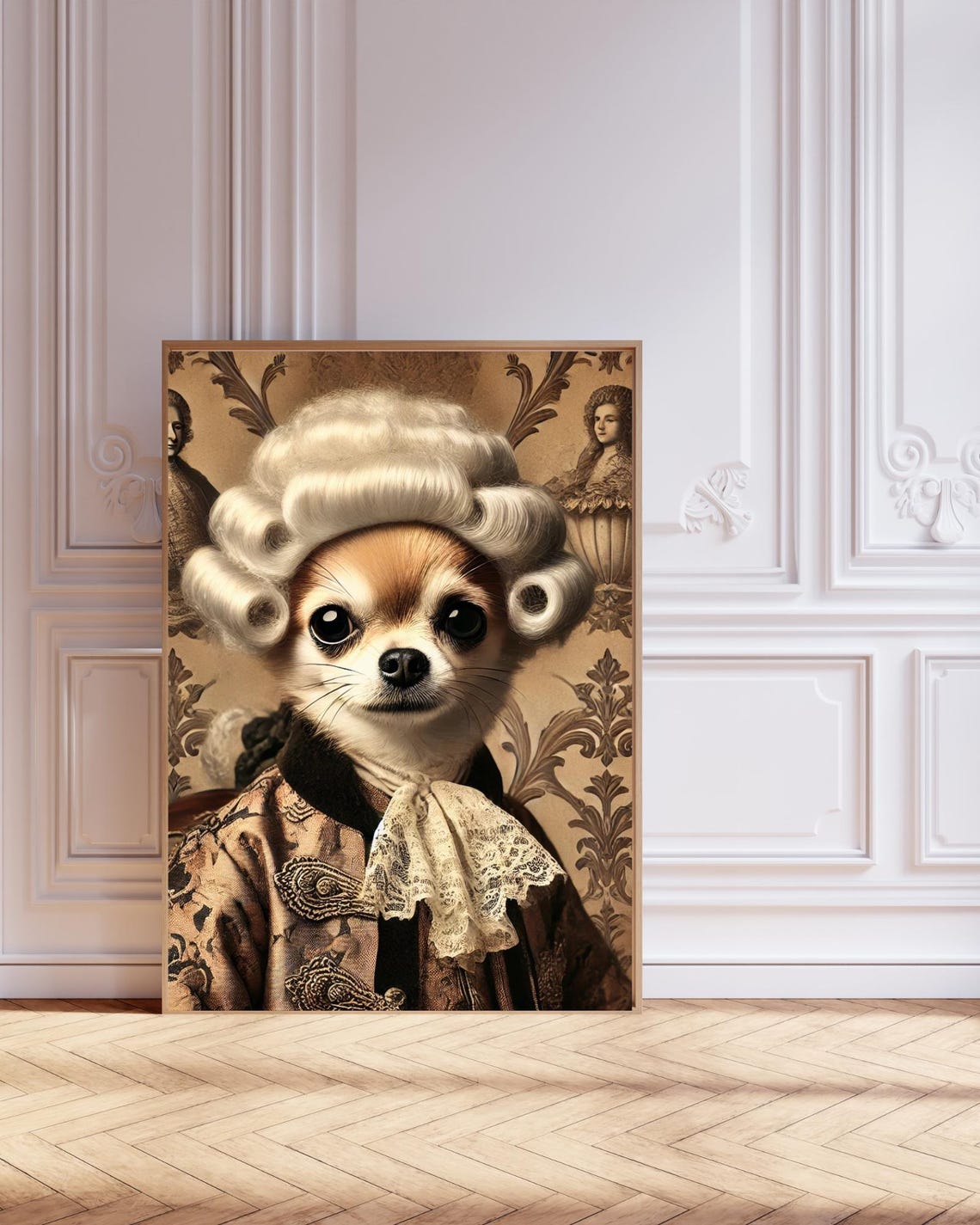 Chihuahua Aristocrat Baroque Portrait Funny Dog Wig Costume Poster
