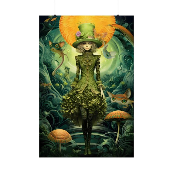 Cute Girl Leprechaun Poster 1 Whimsical Animals Wall Art St Patricks Day Print Mushroomcore Decor Magic Fantasy Decoration Floral Prints