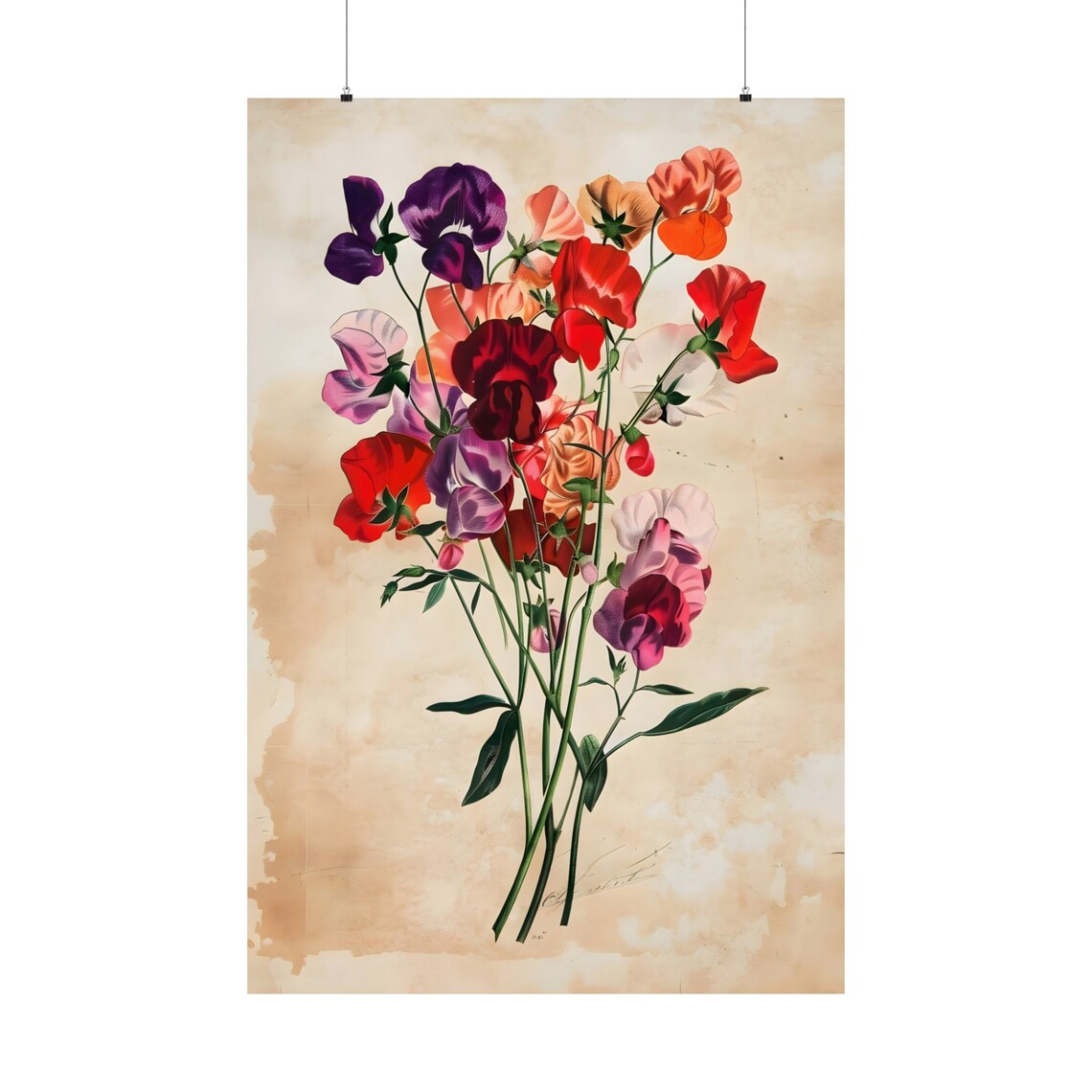 Sweet Pea Botanical Poster, Vintage Retro Art Print