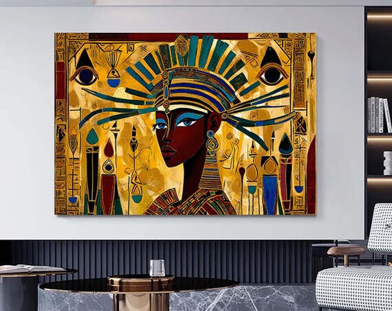 Portrait Of An Ancient Egyptian Woman In A National Headdress Wall Art