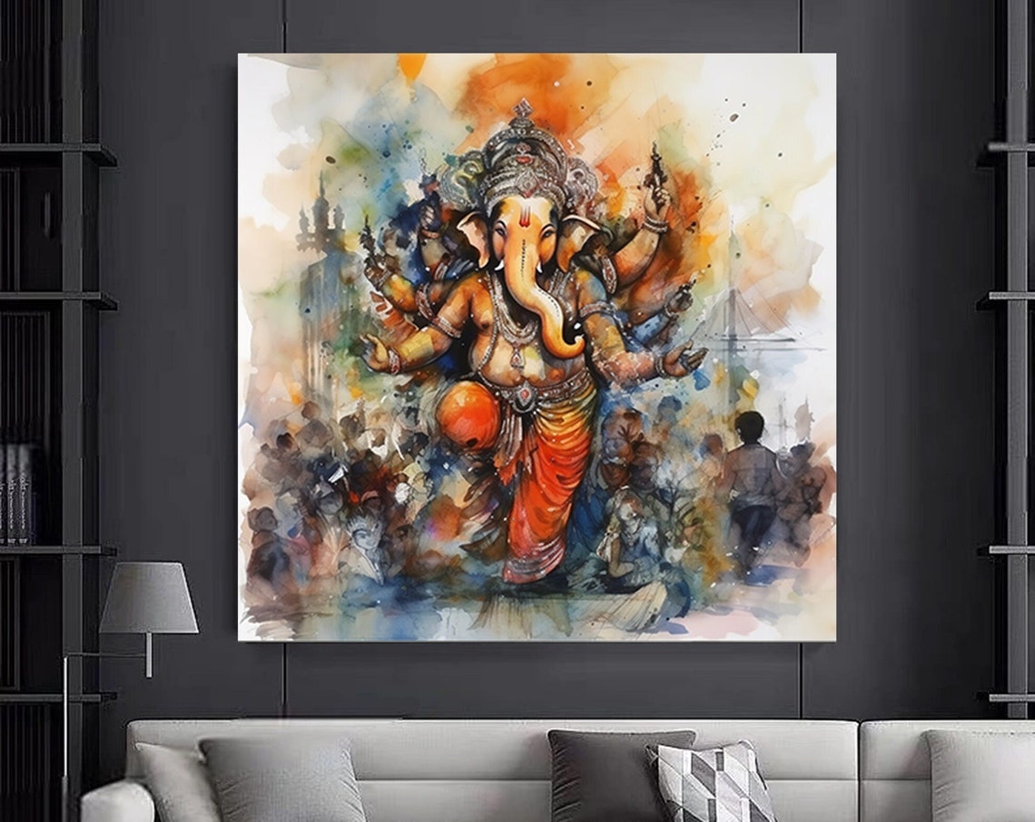 Lord Ganesha Dancing Watercolor Hindu God Spiritual Art Poster
