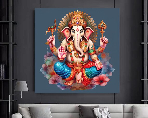 Great Ganesha Wall Art Abstract Artcolorful Inspired Ganesh Canvas
