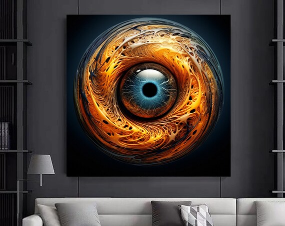 Cosmic Eye Fractal Surreal Eyeball Orange Blue Cosmic Art Poster