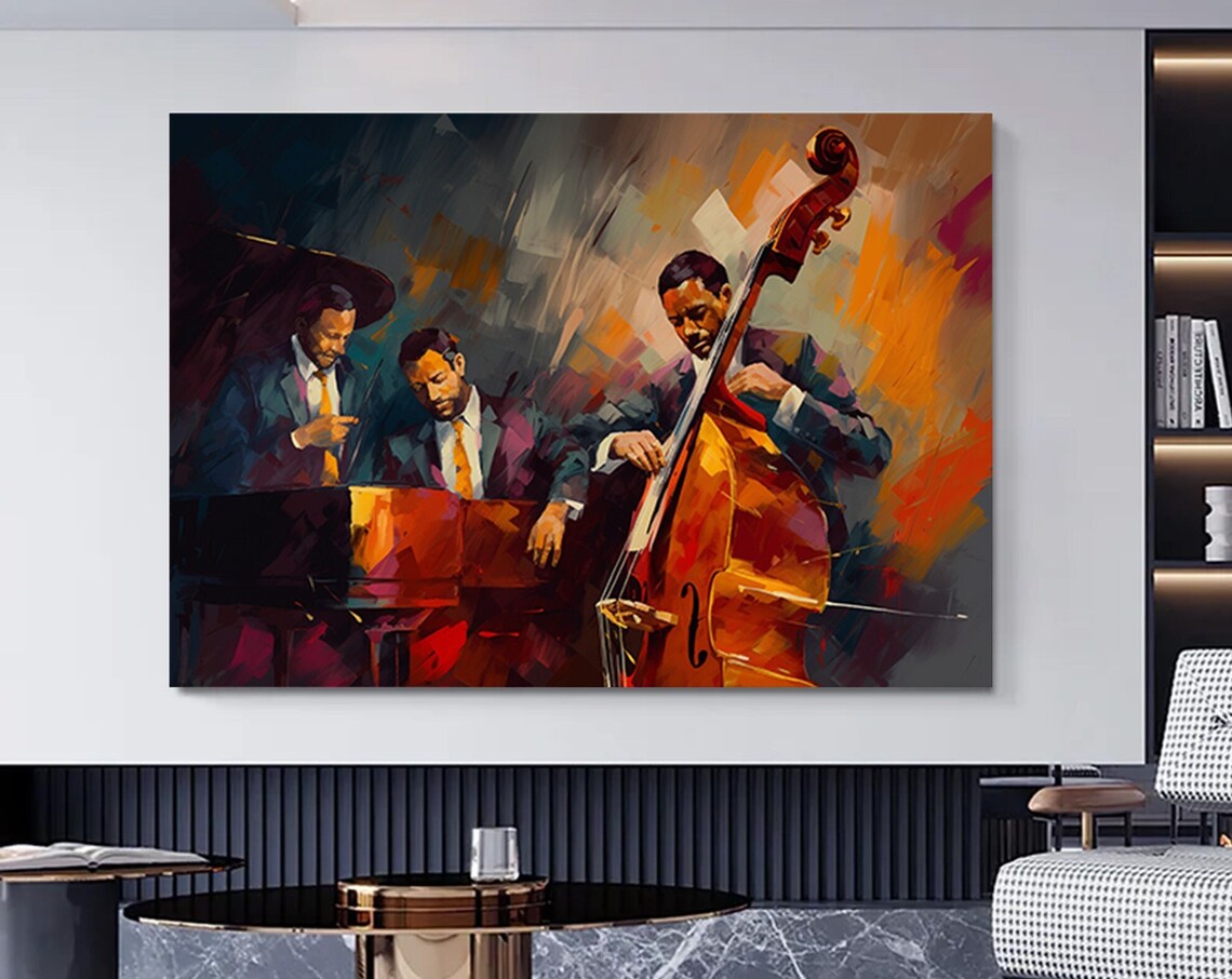 Jazz Trio Piano Double Bass Warm Abstract Painting Art Poster
