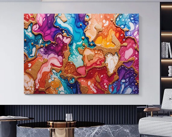 Colorful Abstract Resin Art Gold Accents Fluid Painting Poster