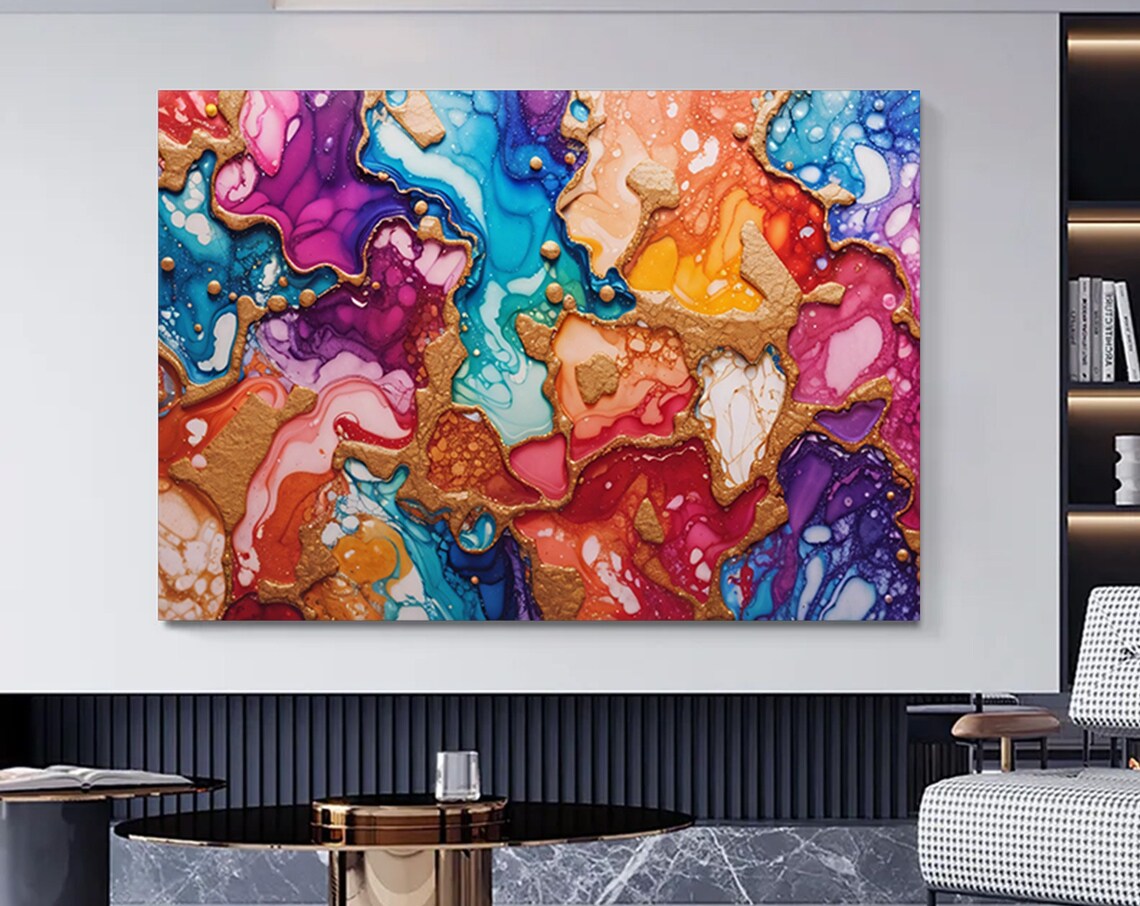 Colorful Abstract Resin Art Gold Accents Fluid Painting Poster